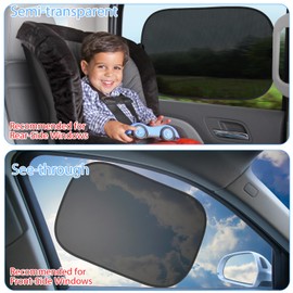 Car Window Shade for Baby (21"x14"), 4 Pack Car Window Shades with Suction Cups-2 Semi-Transparent and 2 See-Through, Car Sun Shade Side Window Complete Kids/Adults/Pets Sun Protection from UV Rays