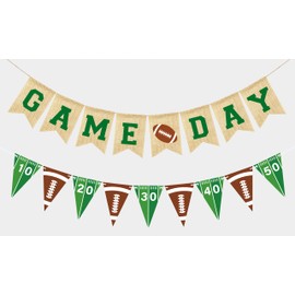 VILIFEVER Game Day Burlap Banner Football Themed Garland Bunting, Football Birthday Party Decorations, Football Concessions Stand Hanging Sign Outdoor Home Decor