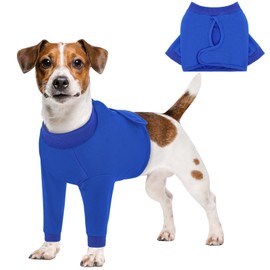 Queenmore Queenmore Dog Leg Sleeve to Stop Licking, Alternative to Cone of Shame, After Surgery Dog Elbow Protector with Magic Tapes, Recovery Suit for Dogs, Blue, S