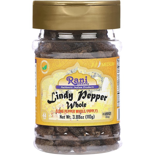 Rani Lindy - Tarro de PET de 3.88 onzas (pimienta larga, Piper Longum, Pipli) de 3.88 onzas (110 g), totalmente natural, apto para gluten, sin OMG, vegano, origen indio