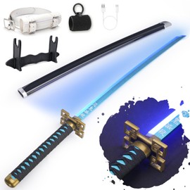 RENGENG Light Up Muichiro Sword, 40 Inches Rechargeable Plastic Anime Replica with Belt & Stand, Original Texture Anime Sword