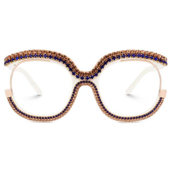 Zeelool Square Diamond-Encrusted Glasses Frame with Non-prescription Clear Lens for