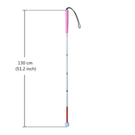 VISIONU Aluminum Mobility Folding White Cane for Vision Impaired and Blind People (folds down 6 sections) (130cm (51.2inch), Pink Handle)