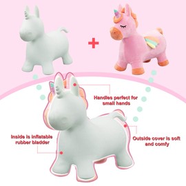U&C Planet Unicorn Bouncy Horse for Toddlers 1-3, Bouncy Animals for Toddlers, Animal Hopper Bouncing Toys Gift for 1 2 3 Years Old Outdoor Indoor with Pump