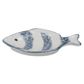 Gisela Graham Nautical Fish Shaped Trinket Dish, Grey Stripe, 11cm