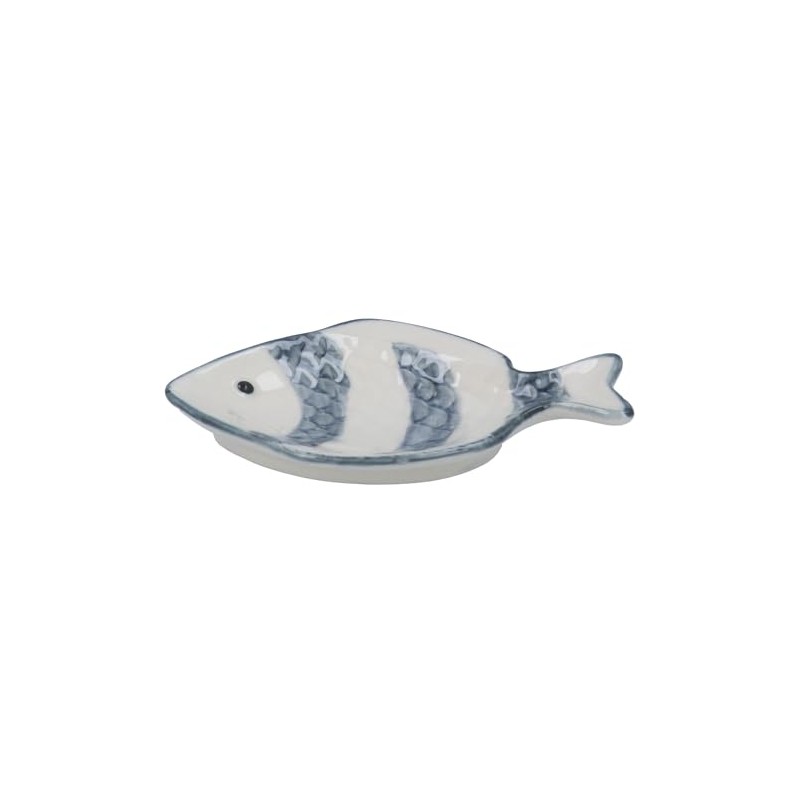 Gisela Graham Nautical Fish Shaped Trinket Dish, Grey Stripe, 11cm
