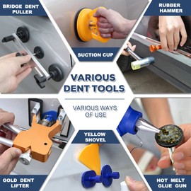 ROADGIVE Auto Body Dent Repair Tools, 75PCS Paint-Friendly Dent Removal Kit Car Dent Repair Kit, Adjustable Dent Puller Kit with Gold Dent Lifter, Bridge Puller for Car Dent Repair