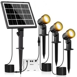MEIHUA Solar Spot Lights Outdoor, 3 in 1 Landscape Spotlights 2700K Warm White, 3 Lighting Modes & 3 Brightness, IP66 Waterproof Solar Lights Outdoor Garden for Pathway Driveway Yard Tree