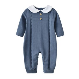 Auro Mesa Unisex Newborn Baby Boy Girl Solid Long Sleeve Peter Pan Collar Knit Rompers Jumpsuits 3 6 9 12 18 Months