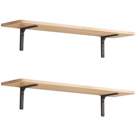 AZOFIA Floating Shelves, Wooden Wall Mounted Farmhouse Shelves for Wall Plants Decor, Book Storage Shelves for Bedroom Living Room (Carbonized Black, Set of 2, Large)