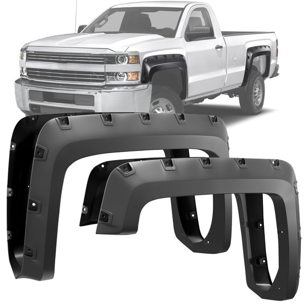YITAMOTOR Fender Flares, compatible with 2014-2018 Chevy Silverado 1500; 2015-2019 Silverado 2500 3500HD 6.5' & 8' Bed, Smooth Pocket Bolt-Riveted Style, 4 Pcs Paintable Wheel Flares