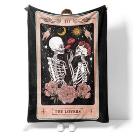 Manta de flores de calavera para adultos, mujeres y hombres, manta de tarot, manta de franela súper suave, silla, sofá cama, manta de calavera