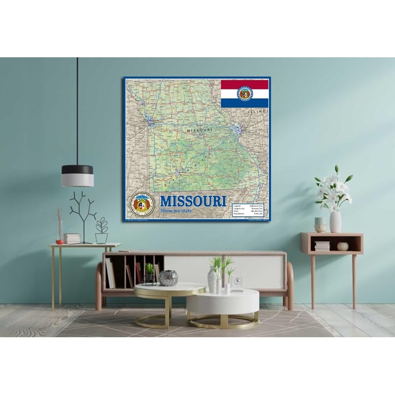 Missouri State Physical Map - 16.5 x 16.5 Inches -