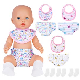 Aolso Nappies for Baby Dolls, 9 Pieces Doll Nappies, Doll Bib and Sock Set, Doll Accessories, Nappies Bib Set for 14 - 18 Inch Dolls