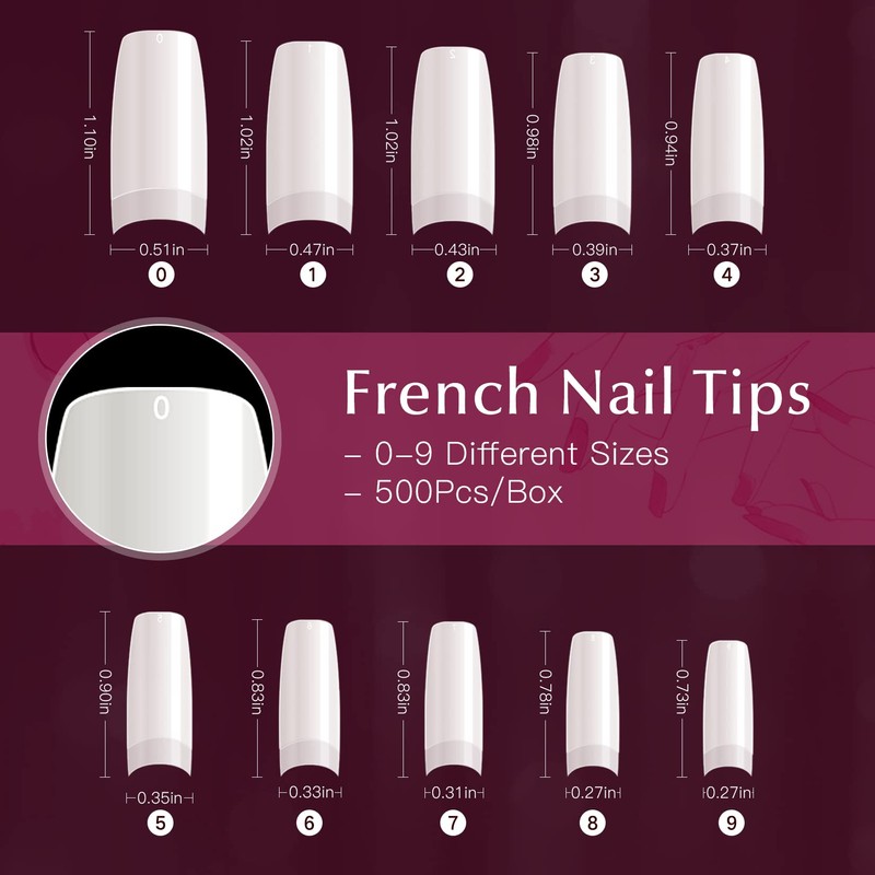 500PCS Natural False Nails Tips Lady French Style Acrylic Artificial