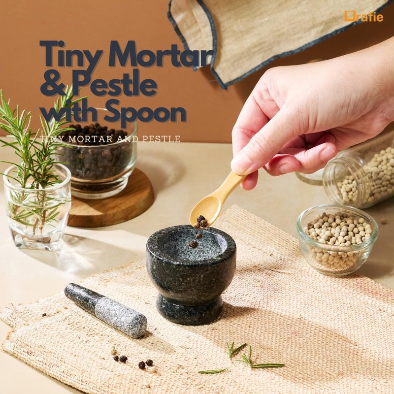 Orafie 2.4" Tiny Mortar and Pestle Set with Wooden Spoon,