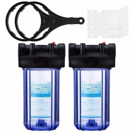 Geekpure 2 Pcs Big Blue 10" x 4.5" Whole House Water Filter Clear Housing 1" Outlet/Inlet
