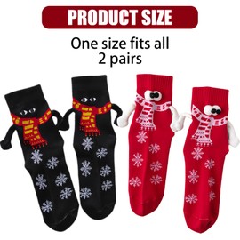 2 Pairs of Christmas Socks, Cuddly Christmas Socks, Funny, Christmas Magnetic with Socks, Holding Magnetic Christmas Socks, for Magnetic Hands Couple, Magnetic Arms, Men's Gift Ideas, red