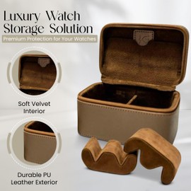 Koko & Grey 2 Watch Travel Case for Men & Women-Secure Storage Travel Watch Case Holder w/Removable Pillows, Dividers-Portable 2 Slot Watch Storage Organizer-PU Leather w/Velvet Inside (brown)