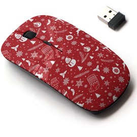 CJCBROES 2.4G Wireless Mouse with Cute Pattern Design for All Laptops and Desktops with Nano Receiver - Merry Christmas red