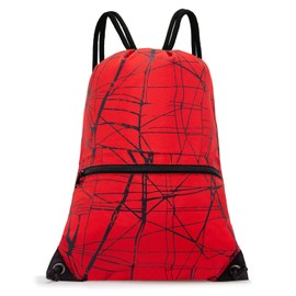 HOLYLUCK Mochila con cordón para deporte y gimnasio, cordón, Metálico-Rojo, Mediano