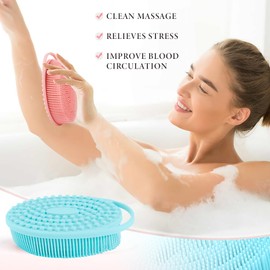 Silicone Body Scrubber, Loofah Exfoliating Body Scrubber, Silicone Loofah Shower Body Scrubber 2 Pack, 2 in 1 Body Exfoliator Scrubber with Handle Body Scrub Bath Scrubber Scalp Massager Shampoo Brush