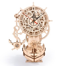 3D Wooden Puzzle Mechanical Clock – Pirate Ship DIY Model Kit for Adults & Teens, Build-Your-Own Wood Craft, Working Clock, Unique Gift & Nautical Home Decor