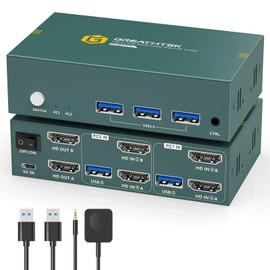 KVM Switch 2 Monitors 2 Computers HDMI 8K@60Hz, USB3.0 4K@144Hz Dual Monitor KVM Switch with 3 USB 3.0 Ports Sharing Keyboard and Mouse Printer Scanner, KVM Switches with Desktop Controller