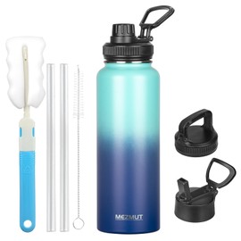 MEZMUT Insulated Water Bottle with Straw&3 Lids 40oz Stainless Steel Water Bottles Sports Metal Water Bottle Double Walled Vacuum Insulated Bottles Thermos Leak-Proof Travel Thermal (Gradient Blue)