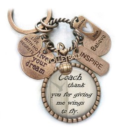 Volleyball Coach, Thank You For Giving Me Wings To Fly Keychain, Backpack Clip or Necklace, Live Your Dream, Live With No Regrets, Follow Your Heart, I Love Volleyball Coach Gift