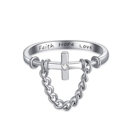 LONAGO Cross Ring Sterling Silver Faith Hope Love Sideways Cross Ring Gift for Women