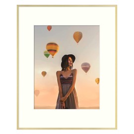 Frametory, 16x20 Aluminum Picture Frame - 16x20 Gold Frame with Ivory Color Mat for 11x14 Photo - 20 by 16 Metal Photo Frame & Real Glass - Sawtooth Hanger Included for Wall Display - 1 Pack