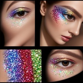 Gel de Purpurina 12 Colores para Cuerpo y Rostro,Set de Brillo Lentejuela con Efecto Sirena para Maquillaje de Labios, Ojos y Cabello,para Decoración Corporal en Festivales y Fiestas (12 Colores)