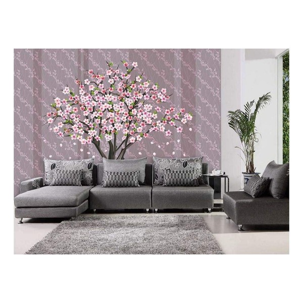 wall26 - Pretty Cherry Blossom Tree on a Striped and