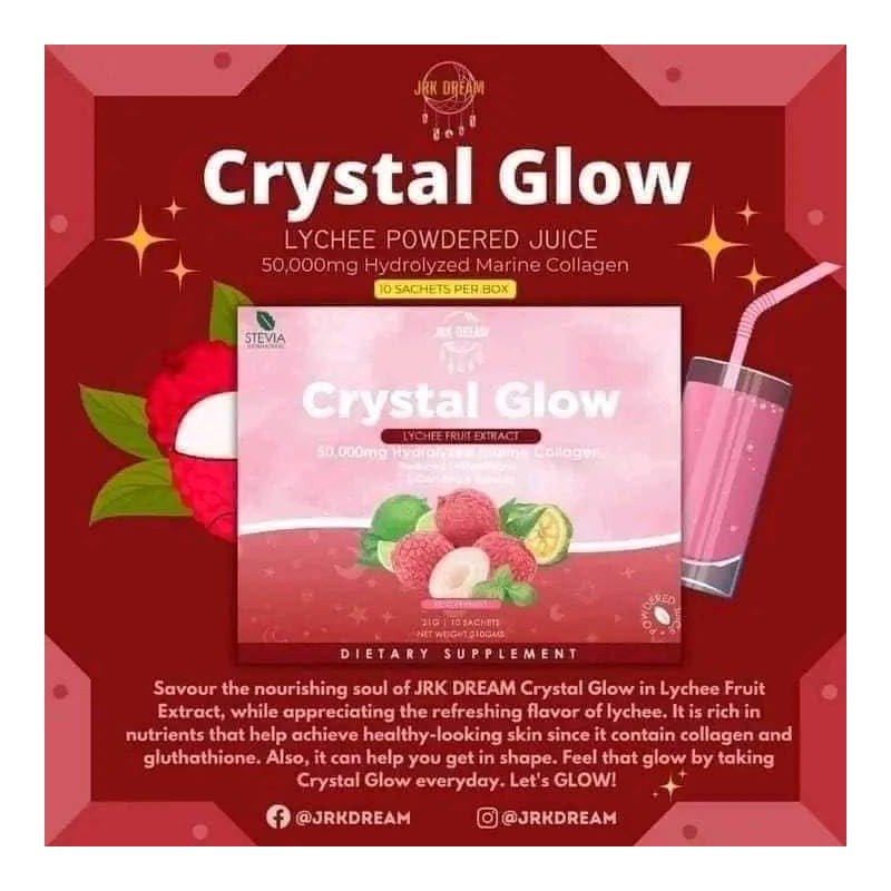 1 Crystal Glow Lychee Fruit Extract 50,000mg Hydrolized Marine Collagen