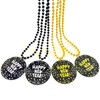 GZYSSL 12 Pcs Happy New Year Beads Necklaces New Year's Eve Black Gold Medallion Pendant Bead Necklaces New Year Party Decorations