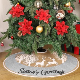 N&T NIETING Christmas Tree Skirt, 30 Inches Burlap Tree Skirt with Round Silver Glitter and Merry Christmas Tree Mat for Holiday Party Xmas Tree Decorations