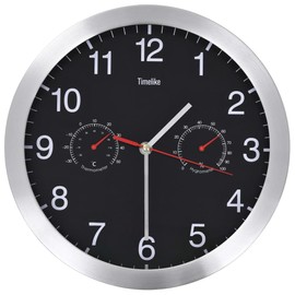 vidaXL Black Wall Clock with Quartz Movement: Featuring Built-In Hygrometer and Thermometer, Aluminium Frame, Large Dial, Clear Numerals - Ideal for Home and Office