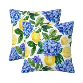 KiuLoam Summer Lemon Hydrangea Pillow Covers 20x20 Set of 2 Blue Yellow Floral Decorative Throw Pillow Covers Outdoor Farmhouse Cushion Cases for Sofa Couch Bed Living Room Decor