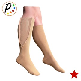 Presadee Hybrid Closed Toe 20-30 mmHg Firm Compression Full Fabric Zipper Socks (Beige, 0)