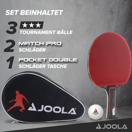 JOOLA Duo Pro Table Tennis Set 2 Table Tennis Bats + 3 Table Tennis Balls + Table Tennis Case Red/Black 6-Piece