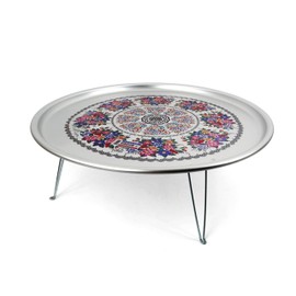 Korean Traditional Folding Snack Table – Retro Aluminum “Yang-eun Bapsang” with Flower Pattern (42.5cm)