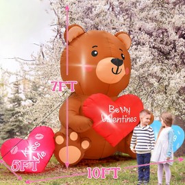 10 FT Valentines Day Inflatables, Blow Up Sitting Bear with Heart, Romantic Valentine's Day Yard Decorations with Build-in LED Lights for Anniversary Weddings Proposal Celebration Home Garden Decor