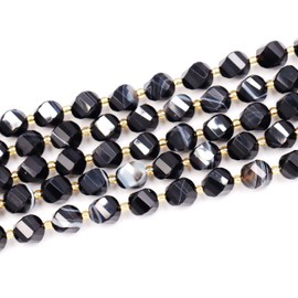 Fukugems Wholesale Natural Stone Beads for DIY Jewellery Making Sold Per Bag 5 Strands and a Roller Cord Inside Faceted S-Shape Stripe Onyx 10 mm