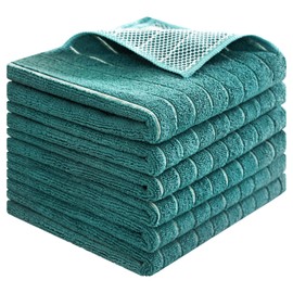 PY HOME & SPORTS Microfiber Kitchen Dish Towels 6 Pack- 17 x 25” Super Absorbent Kitchen Hand Dish Cloths with Upgraded Mesh Design, Lint Free & Quick Drying (Teal)