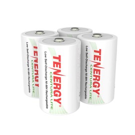 Tenergy Centura Lite 1.2V NiMH Rechargeable D Battery, 3000mAh Low Self Discharge D Cell Batteries, Pre-Charged D Size Battery, UL Certified, 4 Pack