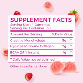 Creatine Gummies for Women 5000mg Monohydrate + Collagen 2000mg + BCAA 1000mg, Sugar Free, 120 Counts, Berry Flavor, Fitness Supplement
