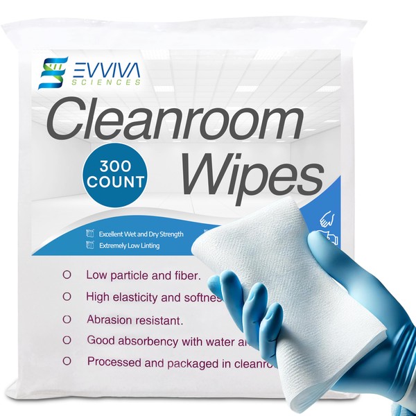 ES EVVIVA SCIENCES Cleanroom Wipes 9"x9" - 300 Low-Lint Wipes