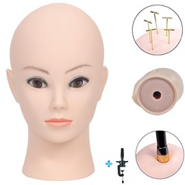 Female Cosmetology Bald Mannequin Head for Wigs Making Wig Display Hat Display Glasses Display with Free Clip