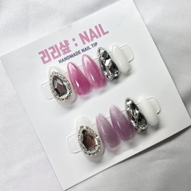 Youngrong Boss Full Stone Handmade Nail Tips - Blue Pearl / 영롱보스 풀스톤 수제네일팁 - 블루펄